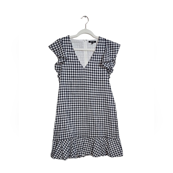 Madewell checkered black white and gray cap sleeve V-neck bell sleeves size 10 - Picture 11 of 12